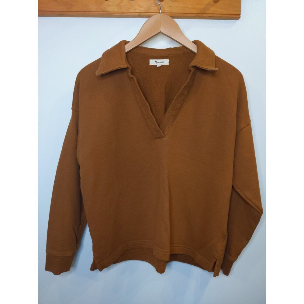 Madewell Womens XS Cotton Hemp Pullover Top Caramel Brown Polo Collar